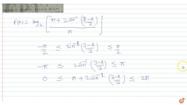 Range of function `f(x)=log_2((pi+2sin^(- 1)((3-x)/7))/pi)` смотреть онлайн