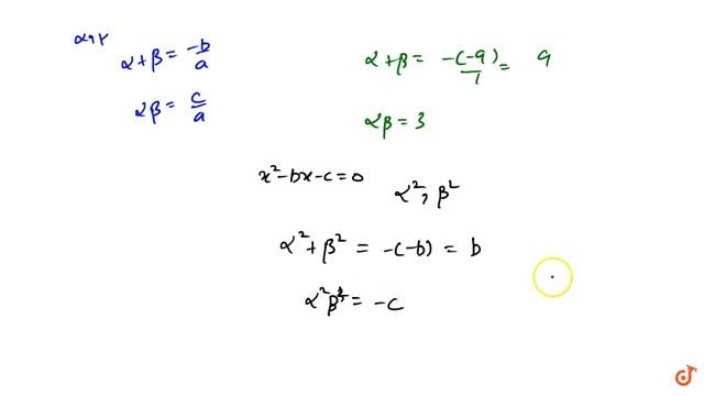 The quadratic equation x^2-9x+3=0 has roots alphaa n dbetadot If x^2-b x-c=0 has roots alpha^2a ... смотреть онлайн