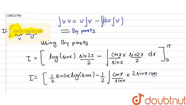 `int_(0)^(pi) cos 2x . Log (sinx) dx` смотреть онлайн