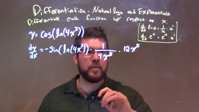 Differentiate y=cos(ln(4x^3)) смотреть онлайн