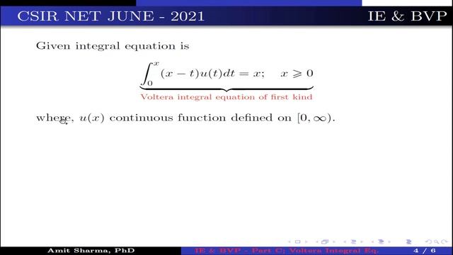 CSIR NET JUNE 2021 | Integral Equation; Q ID 549; Part-C | Voltera Integral Equation #Mathtecz смотреть онлайн