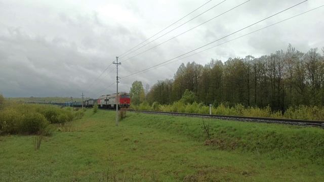 Атмосферный весенний дождь на Витебке. Поезда на перегоне Бахарево - Передольская Октябрьской Ж/Д смотреть онлайн
