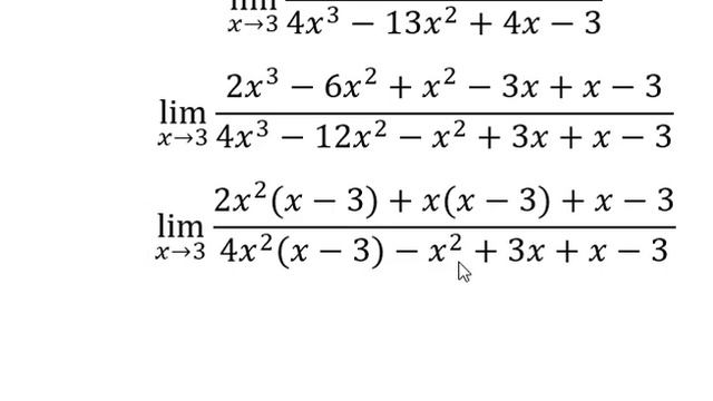 Calculus Help: Find the limits - lim(x→3) (2x^3-5x^2-2x-3)/(4x^3-13x^2+4x-3) - Techniques смотреть онлайн
