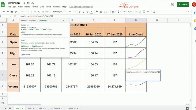 Treat EMPTY CELLS in SPARKLINE line graph in Google Sheets with example смотреть онлайн