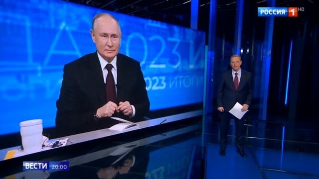 Часы и начало Больших Вечерних «Вестей в 20:00» (Россия-1 HD, 14.12.2023) смотреть онлайн