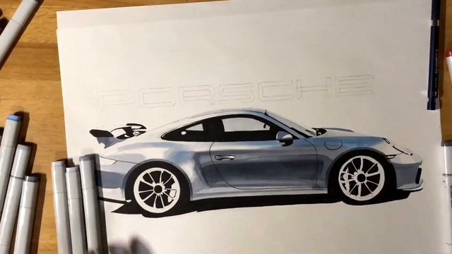 【車絵】【Car Drawing 】 Porsche 911 GT3 Drawing (new ver)車 イラスト смотреть онлайн