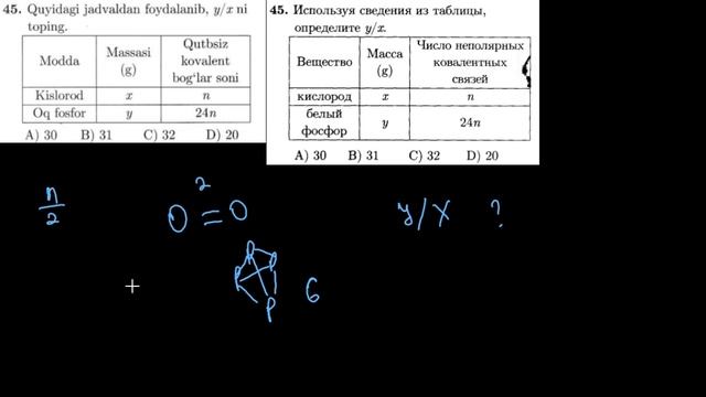 45-test kimyoviy bog`lanish Тест 45 Химическая связь смотреть онлайн