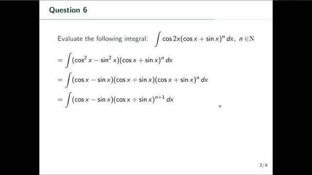 6. integral of ( cos2x (cos x + sin x)^n) смотреть онлайн