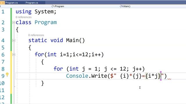Multiplication Table Done With Double For Loops in C Sharp смотреть онлайн