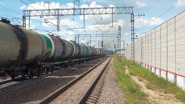 Синий 2ТЭ116-1709 "БТС" с грузовым поездом, станция Войсковицы смотреть онлайн