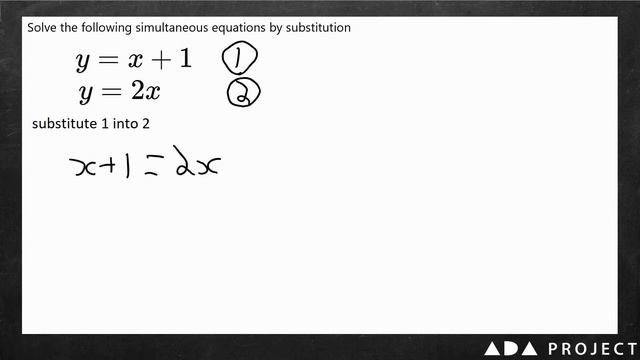 Solve by substitution simultaneous equations y=x+1 y=2x 20160020010 ADA Project смотреть онлайн