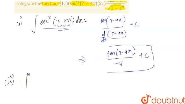 Integrate the functions(1.)(sec)^2(7-4x)(2.) sin^(-1)x/sqrt(1-x^2) | CLASS 12 | INTEGRALS | MAT... смотреть онлайн