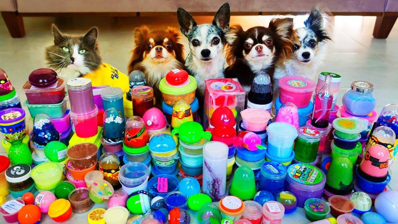 Большая распаковка слаймов! Питомцы в шоке 😹💚 смотреть онлайн