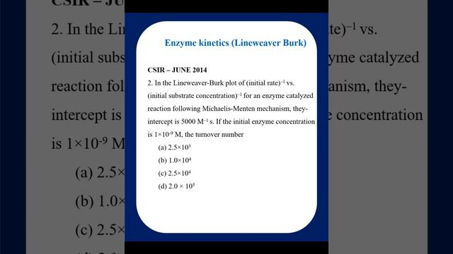 CSIR - NET /GATE CHEMISTRY PREVIOUS YEAR QUESTION ENZYME KINETICS смотреть онлайн
