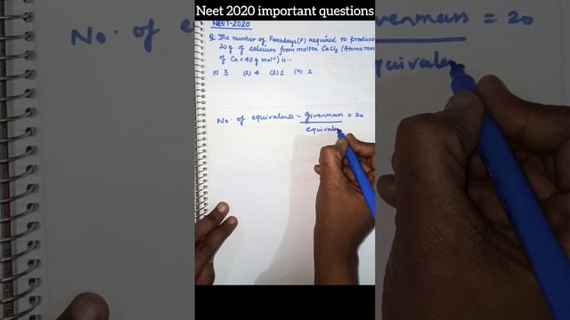 Neet 2020-the number of faradays(F) to produce 20 g of calcium from molten CaCl2||CHEMFOCUSPOINT смотреть онлайн