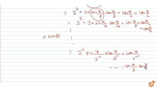 IIT JEE LIMITS AND DERIVATIVES Evaluate
`("lim")_(nvecoo){cos(x/2)cos(x/4)cos(x/8) cos(x/(2^n))}` смотреть онлайн
