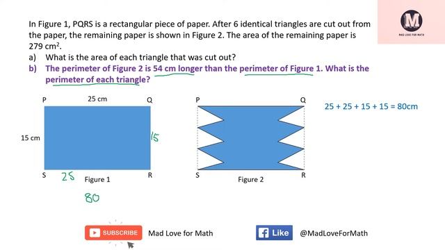 2020 PSLE Math Question Answered | Area and Perimeter of Rectangular Paper with Triangles Cut Out смотреть онлайн