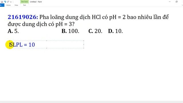 Pha loãng dung dịch HCl có pH = 2 bao nhiêu lần để được dung dịch có pH = 3?A. 5. B. 100. смотреть онлайн