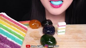 ASMR RAINBOW DESSERTS *BIG BOBA PEARLS, EDIBLE SPOON, JELLY 무지개 대왕 타피오카펄, 먹는 숟가락 먹방 EATING SOUNDS