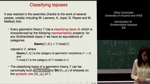 Olivia Caramello - 3/4 Introduction to Grothendieck toposes смотреть онлайн