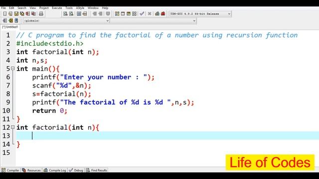 C program to print factorial using recursive function.|| Life of Codes || смотреть онлайн