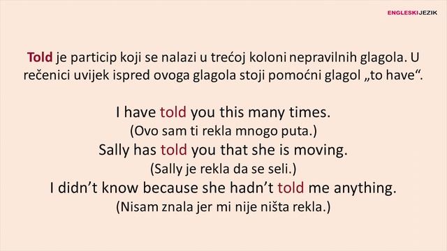 Objašnjenje nepravilnih glagola TELL, TOLD, TOLD na engleskom jeziku смотреть онлайн