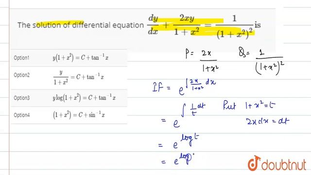 The solution of differential equation `(dy)/(dx)+(2xy)/(1+x^(2))=(1)/(1+x^(2))^(2)\"is\"` смотреть онлайн