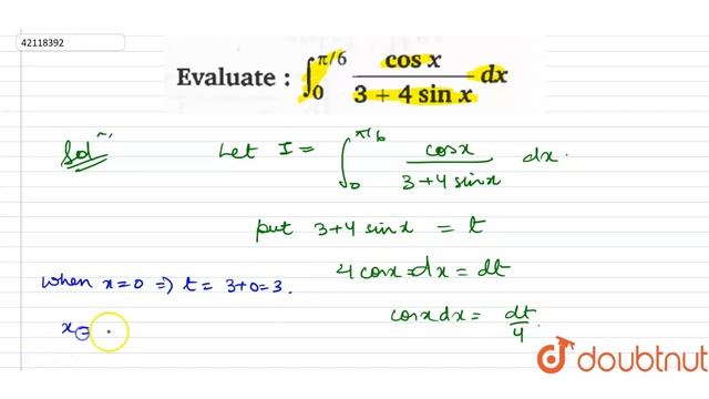 Evaluate : `int_(0)^(pi//6) (cosx)/(3+4 sin x)dx` смотреть онлайн