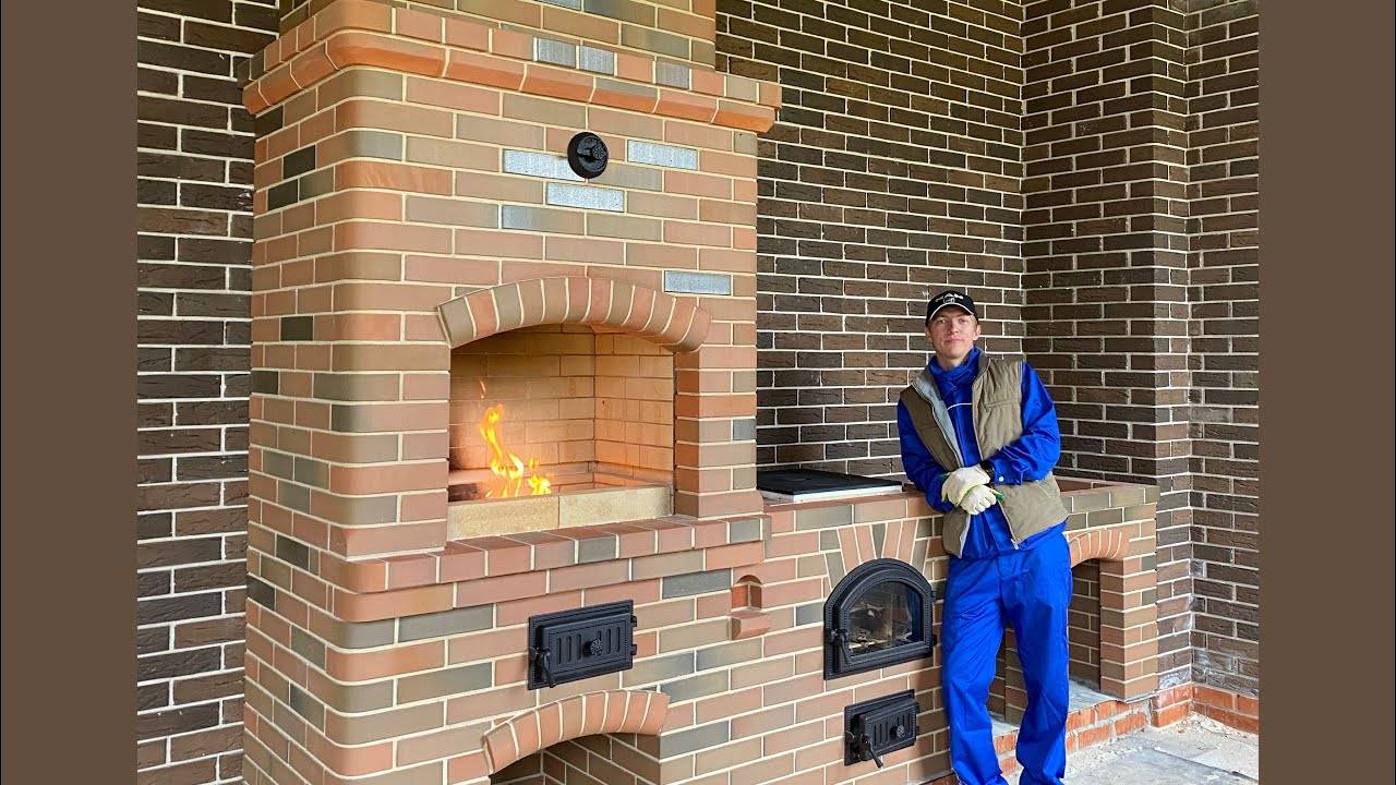 Печной комплекс из кирпича. Мангал, казан, стол. Работа печника. смотреть онлайн