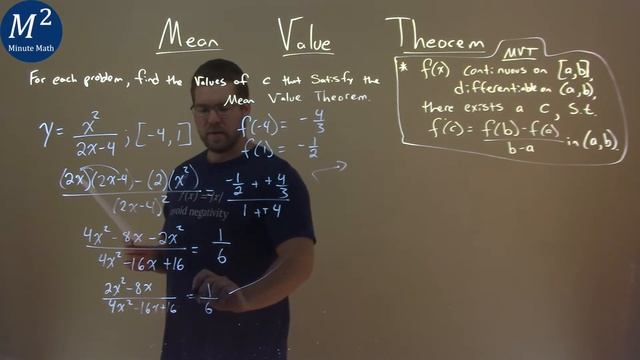 y=x^2/(2x-4); [-4, 1] | Find the values of c that satisfy the Mean Value Theorem смотреть онлайн