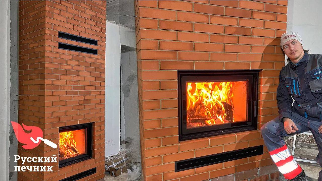 Камин в доме из кирпича с топкой Astov смотреть онлайн