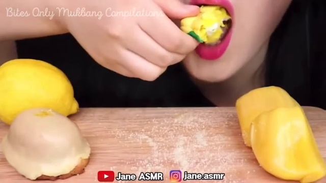 Jane ASMR - LEMON MACARON, MANGO ICE CREAM, JACK FRUIT *BITES ONLY* смотреть онлайн