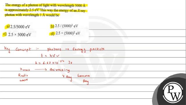 The energy of a photon of light with wavelength \( 5000 \AA \) is approximately \( 2.5 \mathrm{e... смотреть онлайн