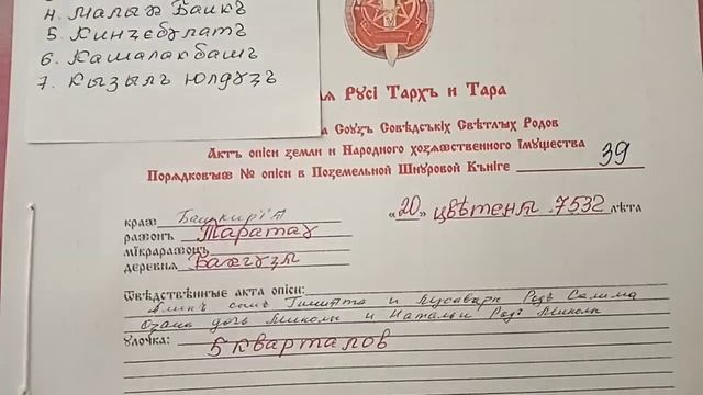 Край Башкирїя районъ Таратау сверхдѣржавы СССР. Межеванїя земли деревень района с внесенїем в ПШК смотреть онлайн