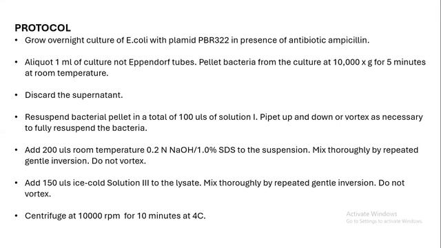 Plasmid DNA Isolation: Alkaline Lysis Method