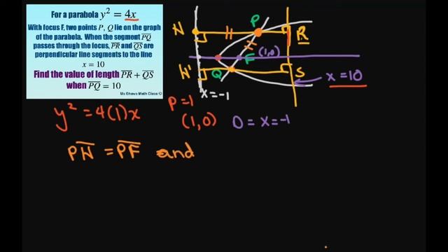 Find length of PR + QR when PQ =10, for parabola y^2 = 4x, segment PQ passes through the focus смотреть онлайн