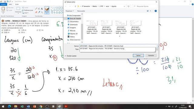 ETEC LINS 2 ANO PTC Data 21 08 20  Regra De Três Simples