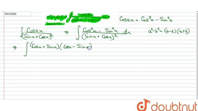 The value of `int(cos2x)/(sinx+cosx)^(2)` dx is equal to смотреть онлайн