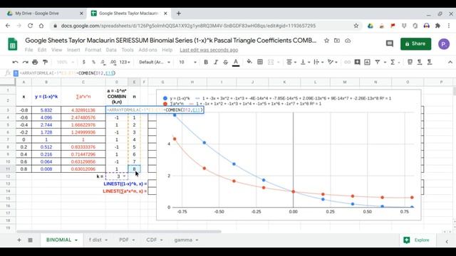 Google Sheets Excel Binomial Series (1-x)^k Pascal Triangle Coefficients 1 of 5 смотреть онлайн