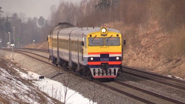 Дизель-поезд ДР1А-227 близ о.п. Алотене / DR1A-227 DMU near Alotene stop смотреть онлайн