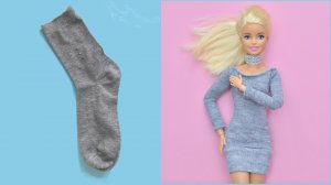 Базовое платье для Барби, сшитое из носка