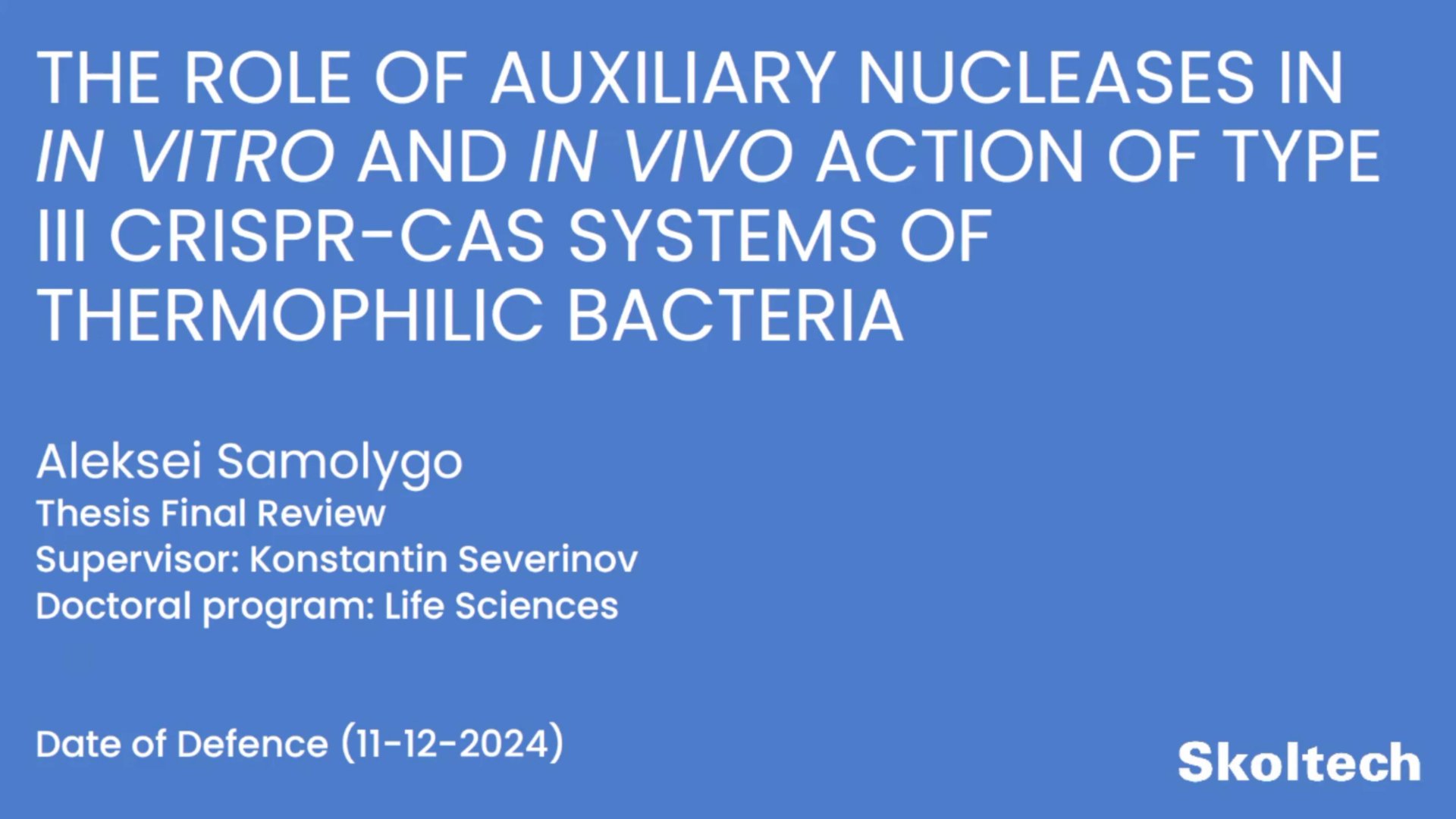 PhD Thesis Defense. Aleksei Samolygo
