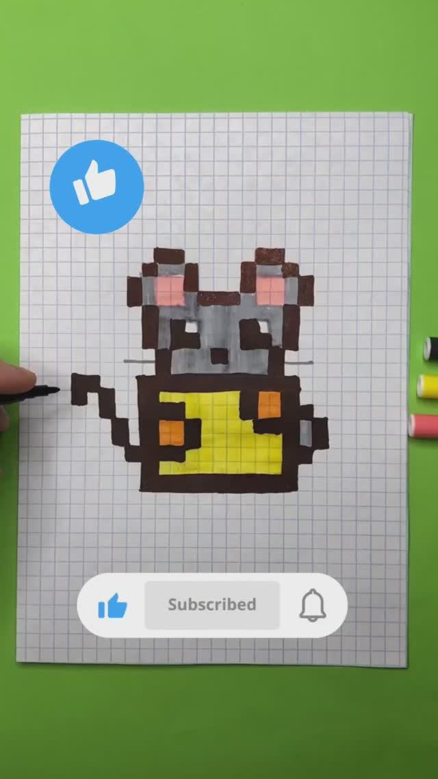 Как рисовать мышку с сыром по клеточкам #пикселька #рисовать #рисунки #art смотреть онлайн
