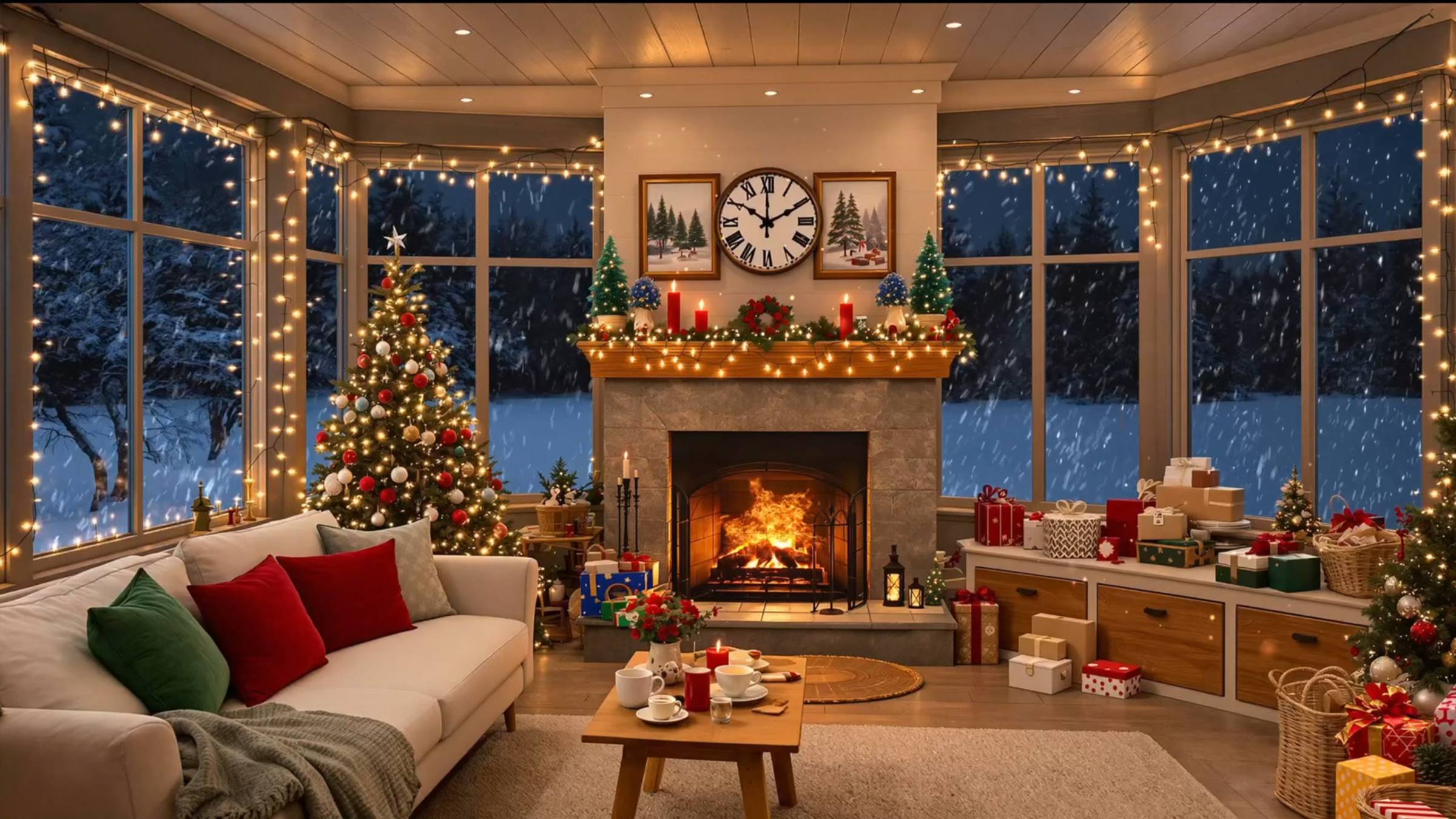 Спокойный Джаз и потрескивание камина. Умиротворяющий зимний фон. смотреть онлайн