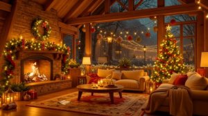 Enchanting Christmas Ambience 🎄  Warm Fireplace, Glowing Lights, and Snowy Wint