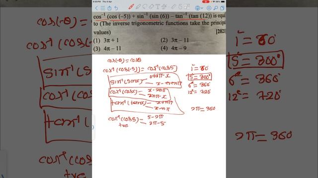 Arccos(cos(- 5)) + Arcsin(sin(6)) - Arctan(tan(12)) Is Equal To