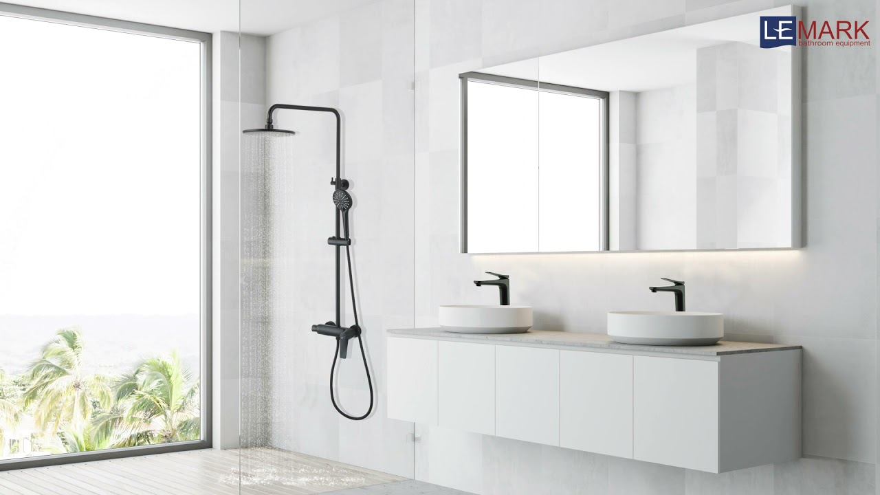 Смеситель для душа с регул. высотой штанги и верхней д/л «Тропический дождь» LEMARK BRONX LM3760BL смотреть онлайн