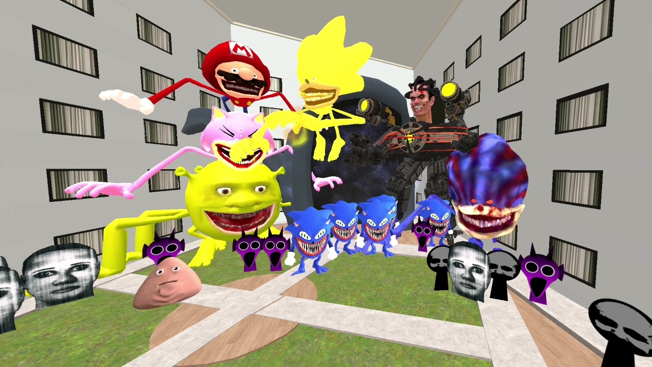 Некстботс ин Плайгроунд Игры Соник Монстр и Полицейские Машины Nextbots In Playground mod Shrek смотреть онлайн