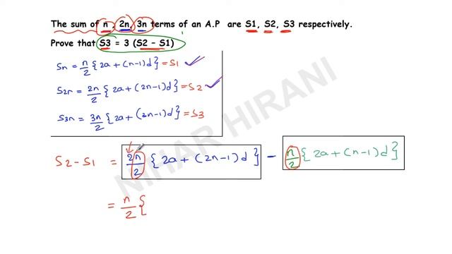 The sum of n , 2n, 3n terms of an A.P are S1, S2, S3 respectively. Prove that S3 = 3 (S2 – S1) смотреть онлайн