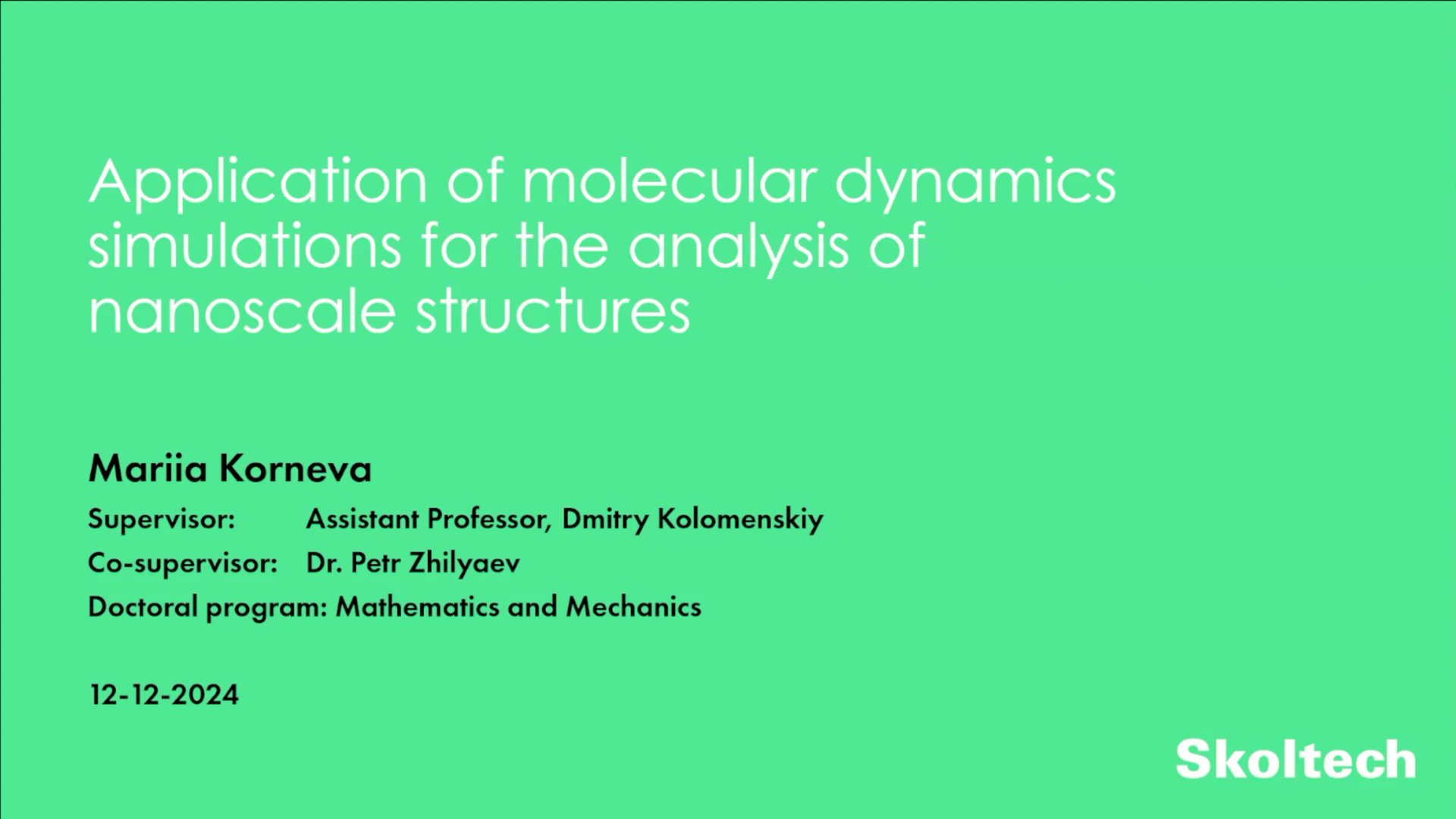 PhD Thesis Defense. Maria Korneva